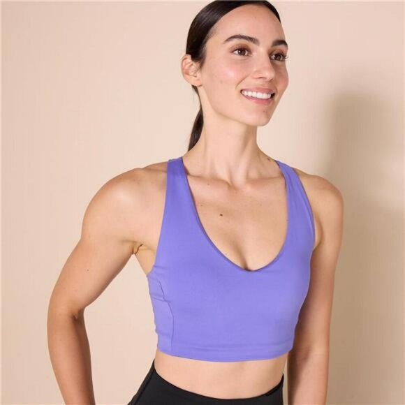 V Neck Sculpt Sports Bra Medium Support Moisture Wicking Workout Racerback - Picture 4 of 7